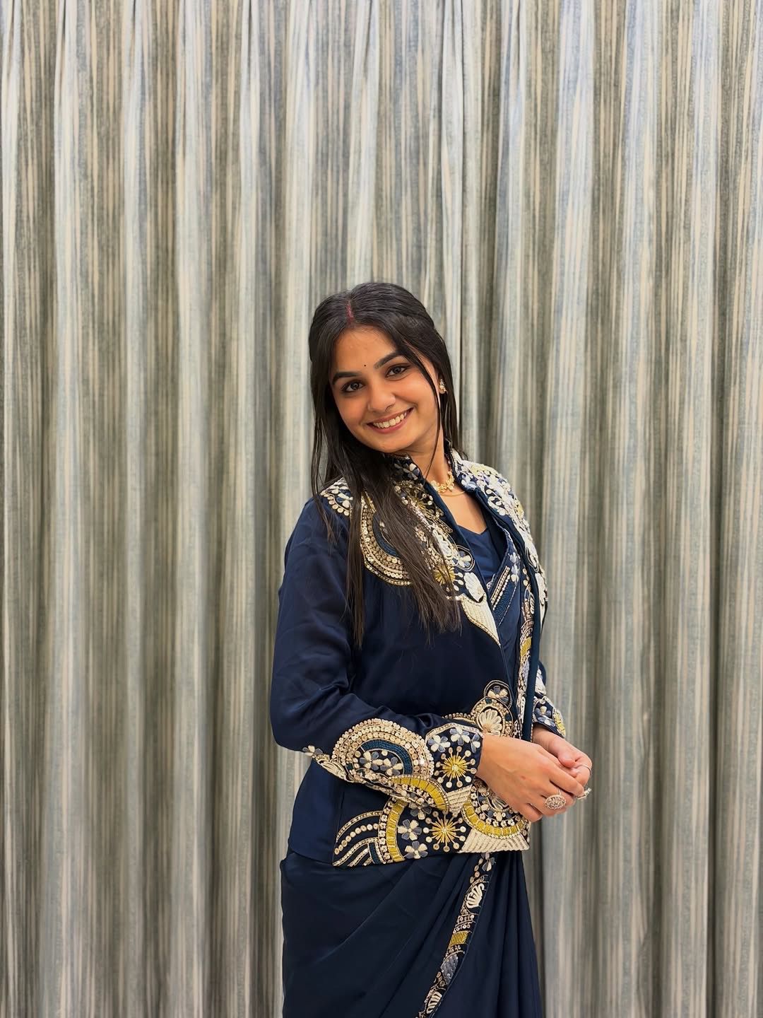 New Super Trending Embroidery Sequence Work Ready To Wear Saree With Full Koti