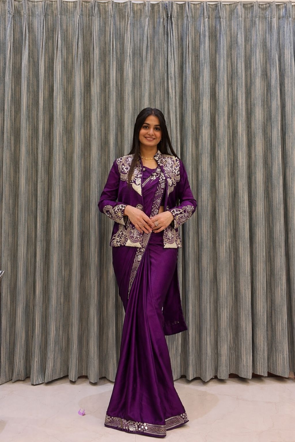 New Super Trending Embroidery Sequence Work Ready To Wear Saree With Full Koti