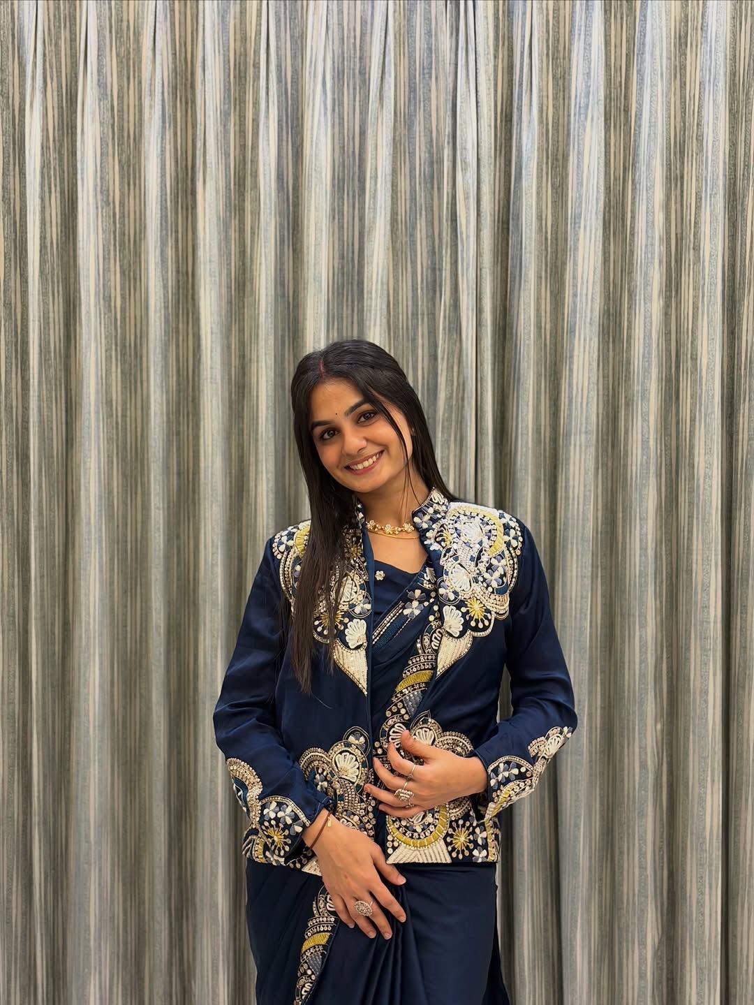 New Super Trending Embroidery Sequence Work Ready To Wear Saree With Full Koti