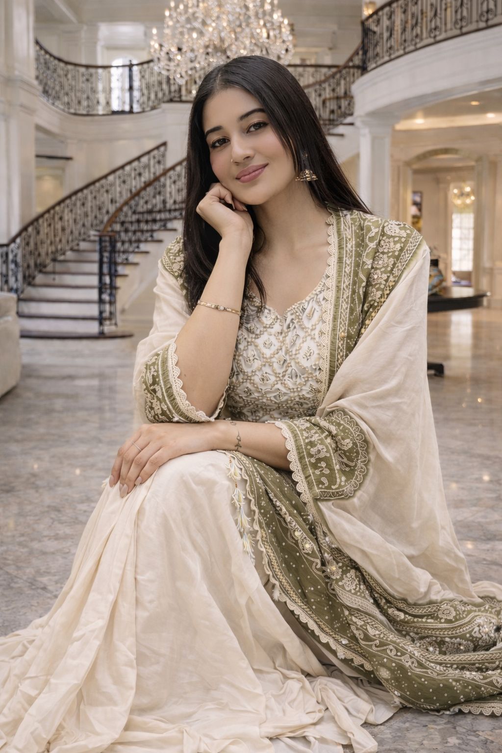 Get festive ready in our New Indo-Western 3 Piece Set With Embroidery With Real Mirror Work in Detailing
