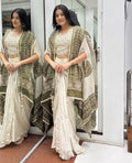 Get festive ready in our New Indo-Western 3 Piece Set With Embroidery With Real Mirror Work in Detailing