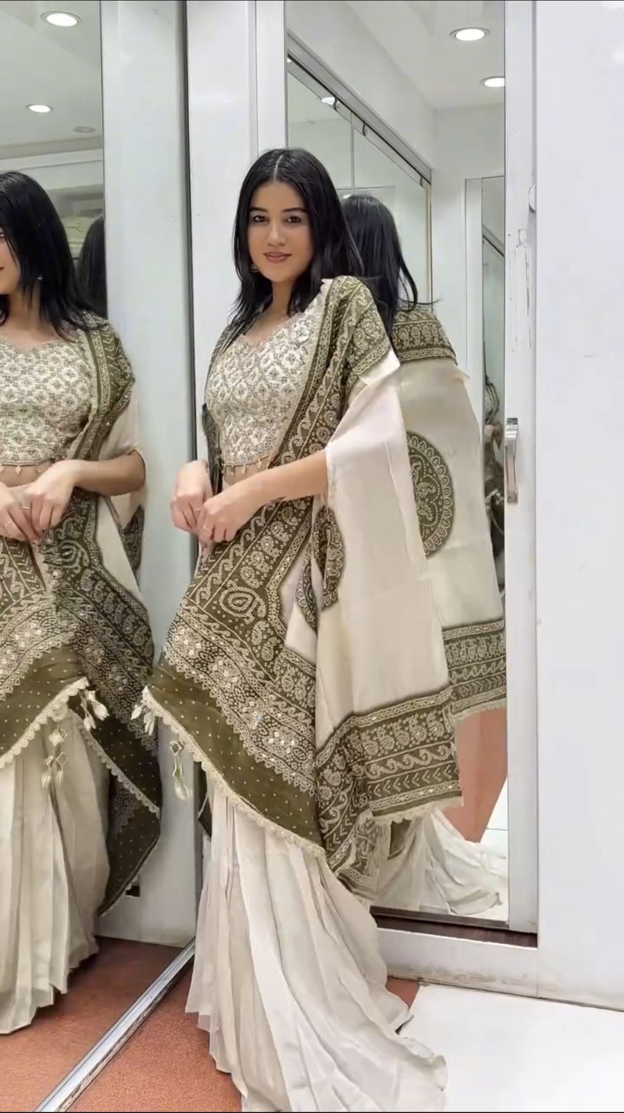 Get festive ready in our New Indo-Western 3 Piece Set With Embroidery With Real Mirror Work in Detailing