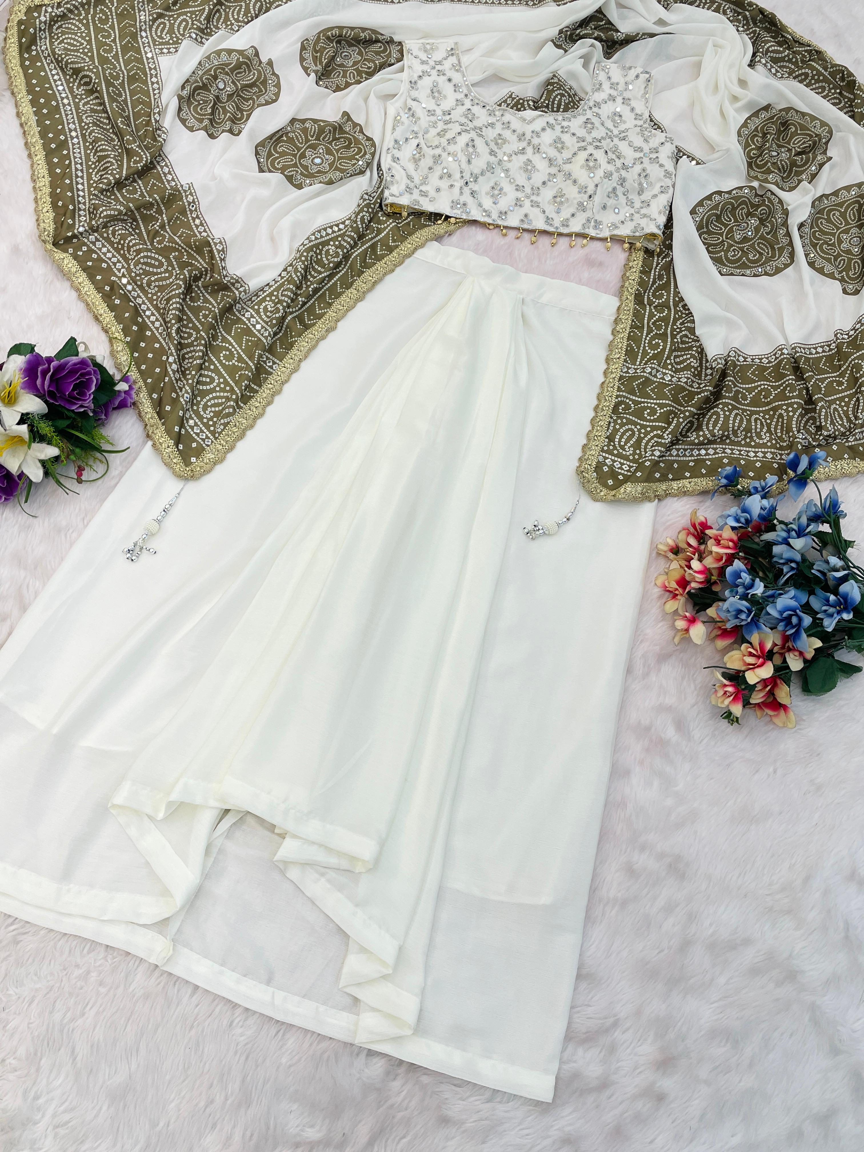 Get festive ready in our New Indo-Western 3 Piece Set With Embroidery With Real Mirror Work in Detailing