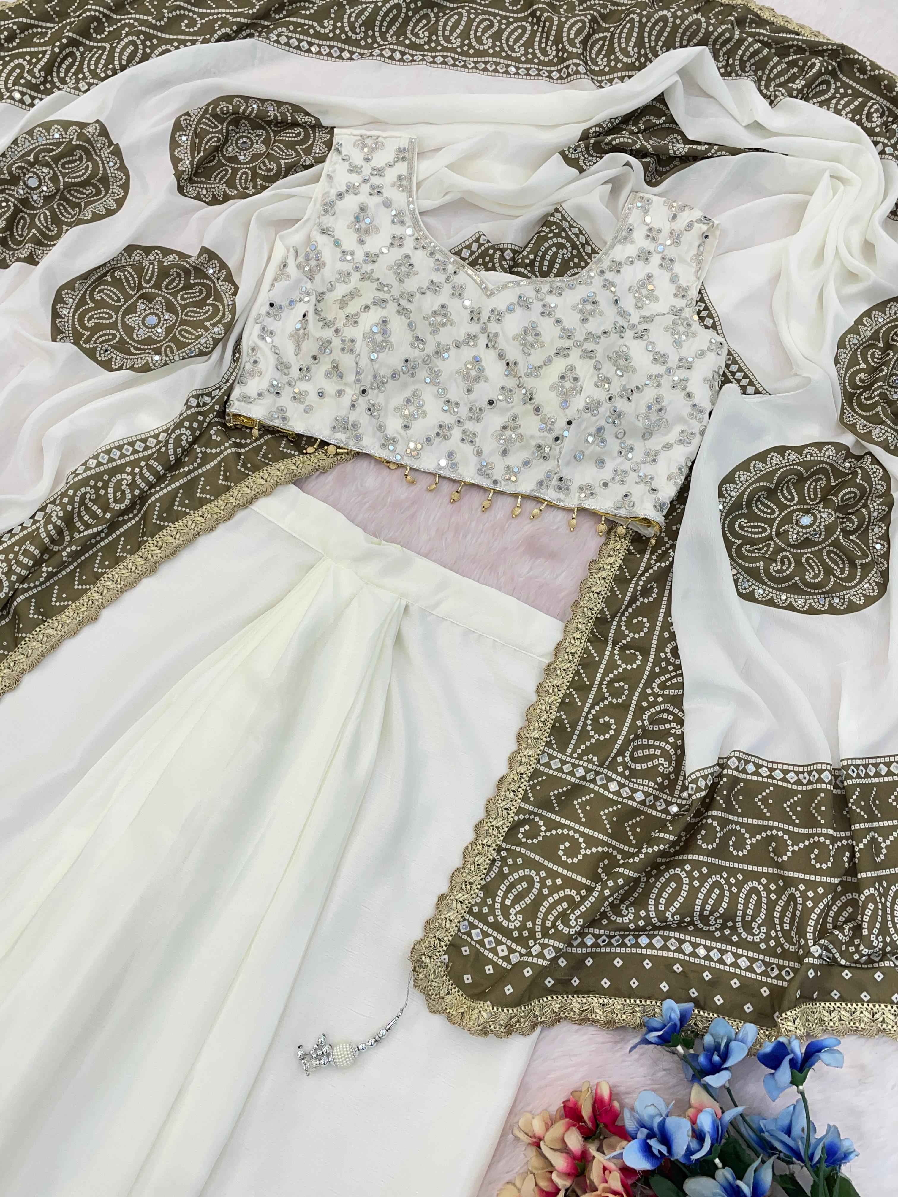 Get festive ready in our New Indo-Western 3 Piece Set With Embroidery With Real Mirror Work in Detailing