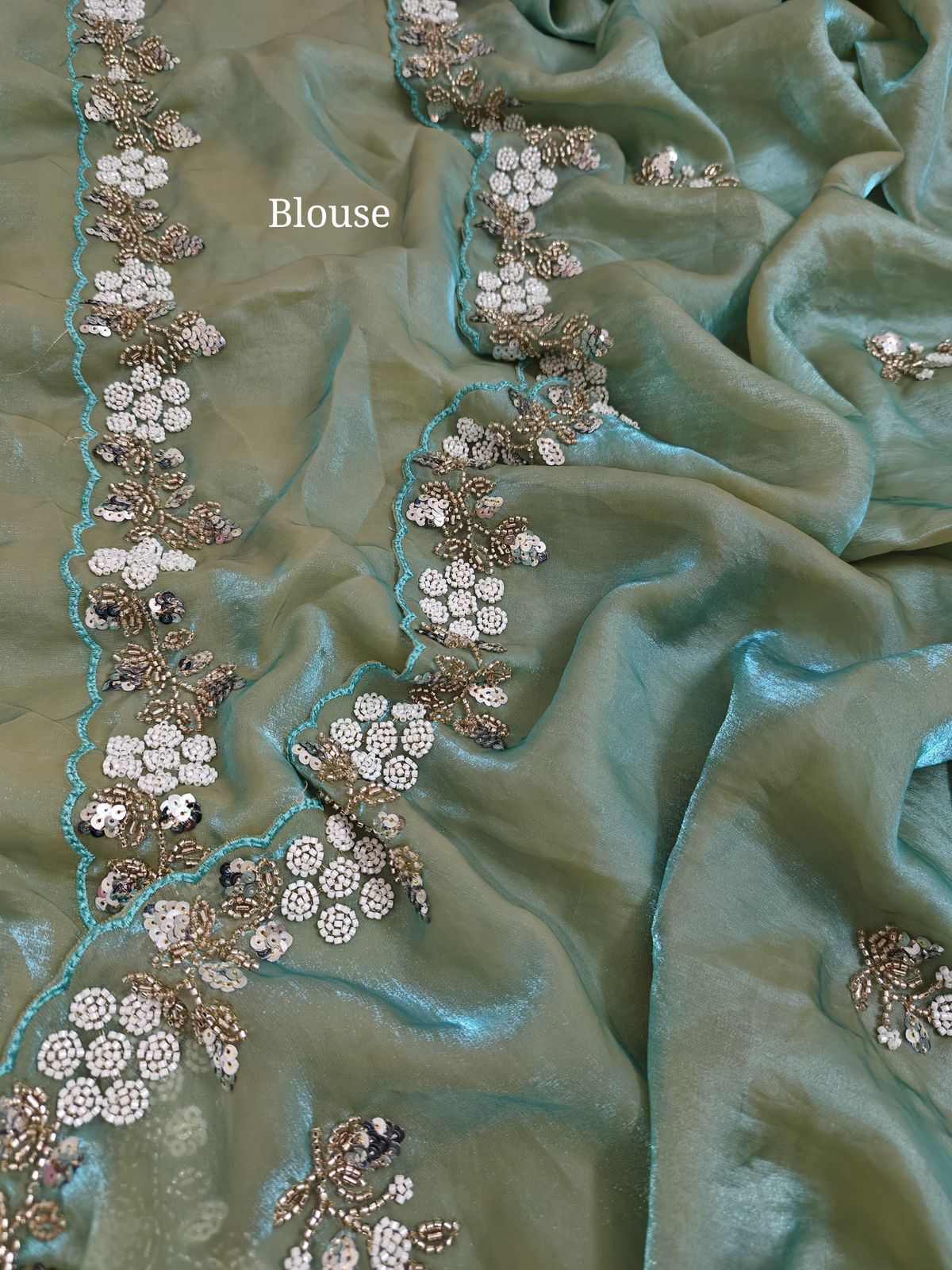 Buy Fandy Satin Silk Fabric Saree With Fancy Handwork (Bids) & Sequence Work With Fancy Bids Work Pallu, Border & Work Blouse