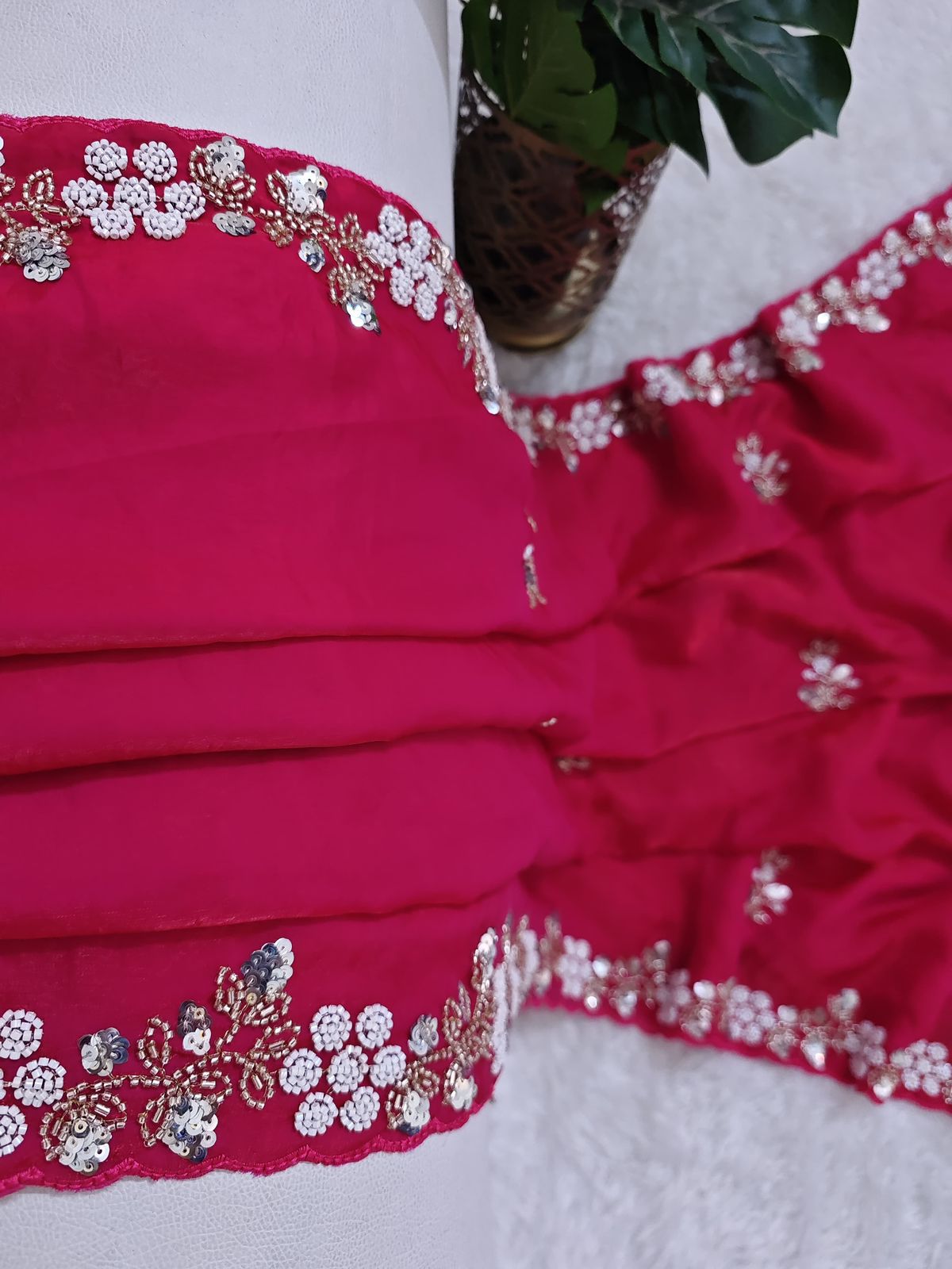 Buy Fandy Satin Silk Fabric Saree With Fancy Handwork (Bids) & Sequence Work With Fancy Bids Work Pallu, Border & Work Blouse