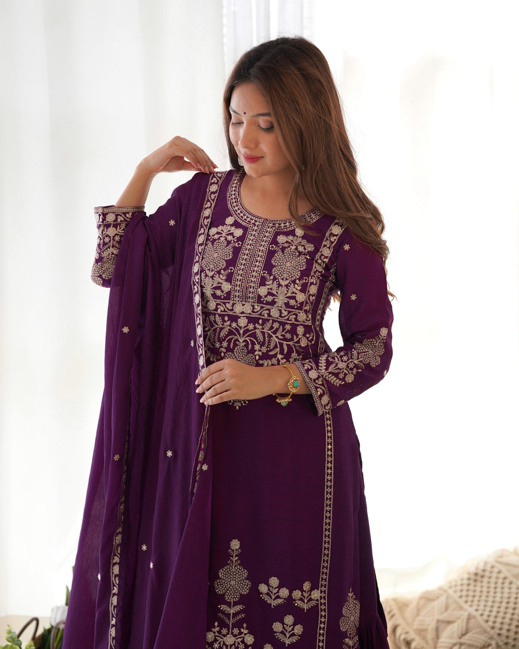 PURE CHINNON SILK FABRIC TOP WITH DUPPTA SET SHARARA READY TO WEAR