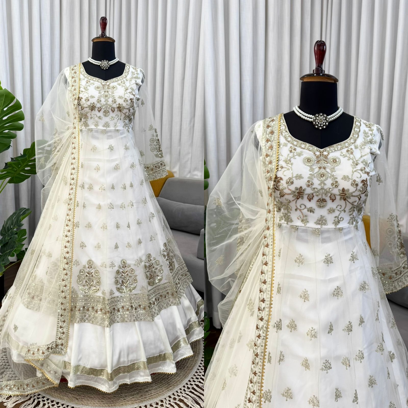 ✨ Designer Gown with Lehngha Set - 🎀 Crafted in Classy Tones with Premium Fabric & Detailing ✨