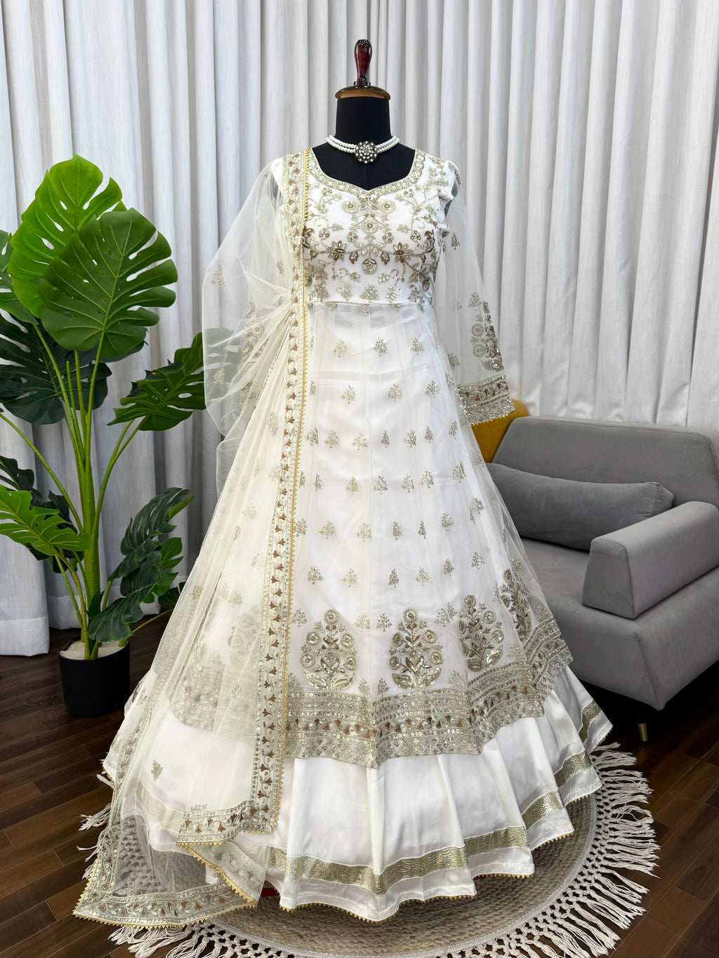 ✨ Designer Gown with Lehngha Set - 🎀 Crafted in Classy Tones with Premium Fabric & Detailing ✨