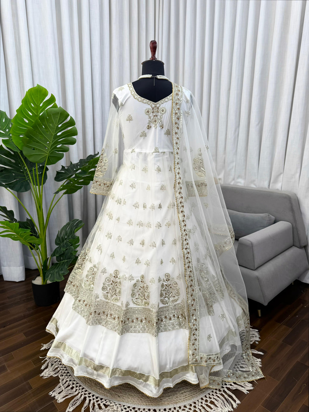 ✨ Designer Gown with Lehngha Set - 🎀 Crafted in Classy Tones with Premium Fabric & Detailing ✨