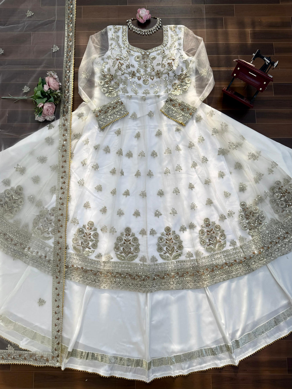 ✨ Designer Gown with Lehngha Set - 🎀 Crafted in Classy Tones with Premium Fabric & Detailing ✨