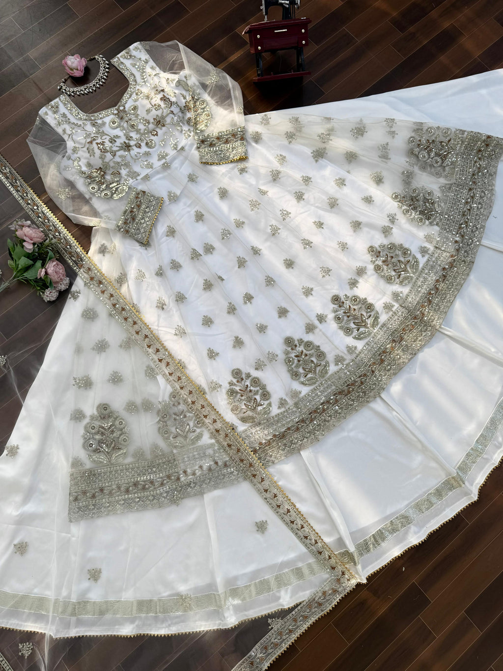 ✨ Designer Gown with Lehngha Set - 🎀 Crafted in Classy Tones with Premium Fabric & Detailing ✨