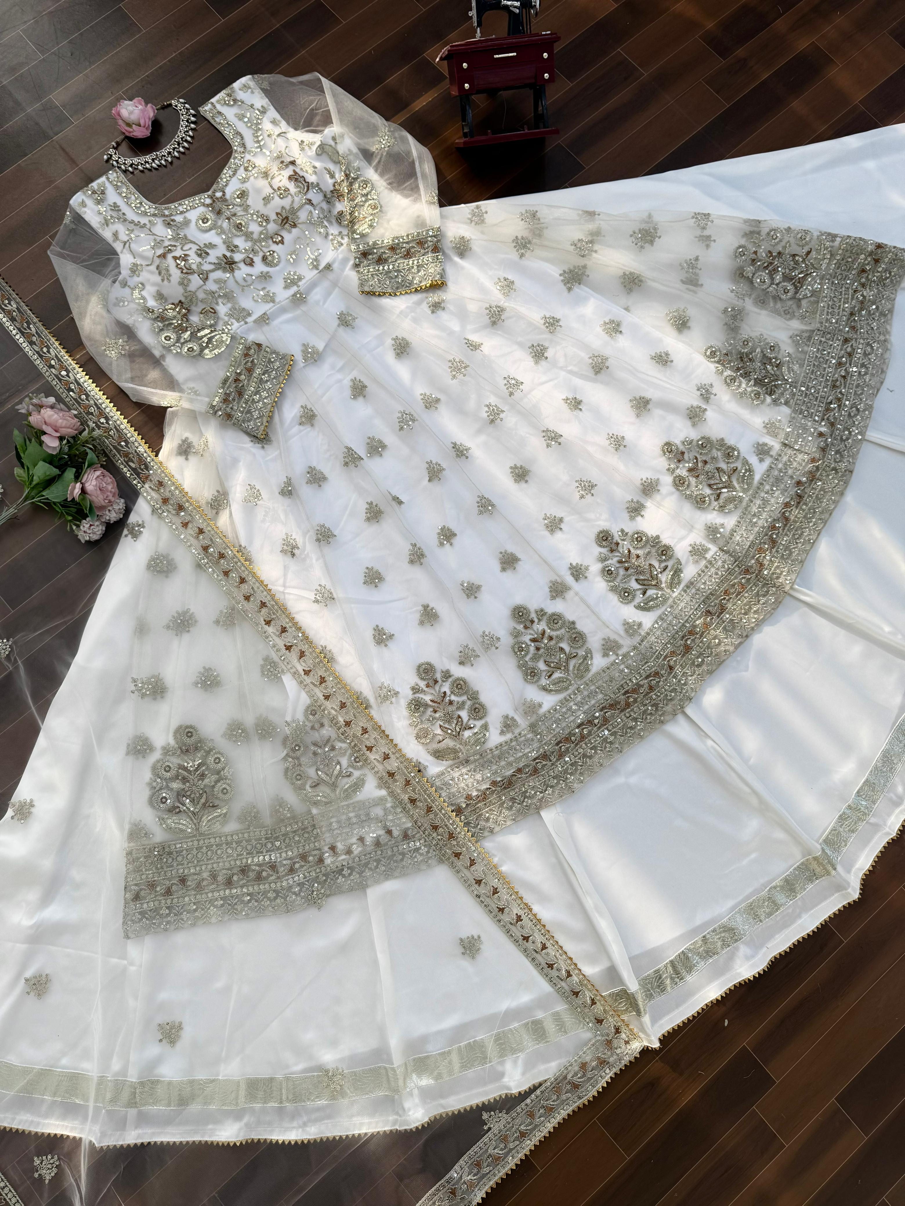 ✨ Designer Gown with Lehngha Set - 🎀 Crafted in Classy Tones with Premium Fabric & Detailing ✨