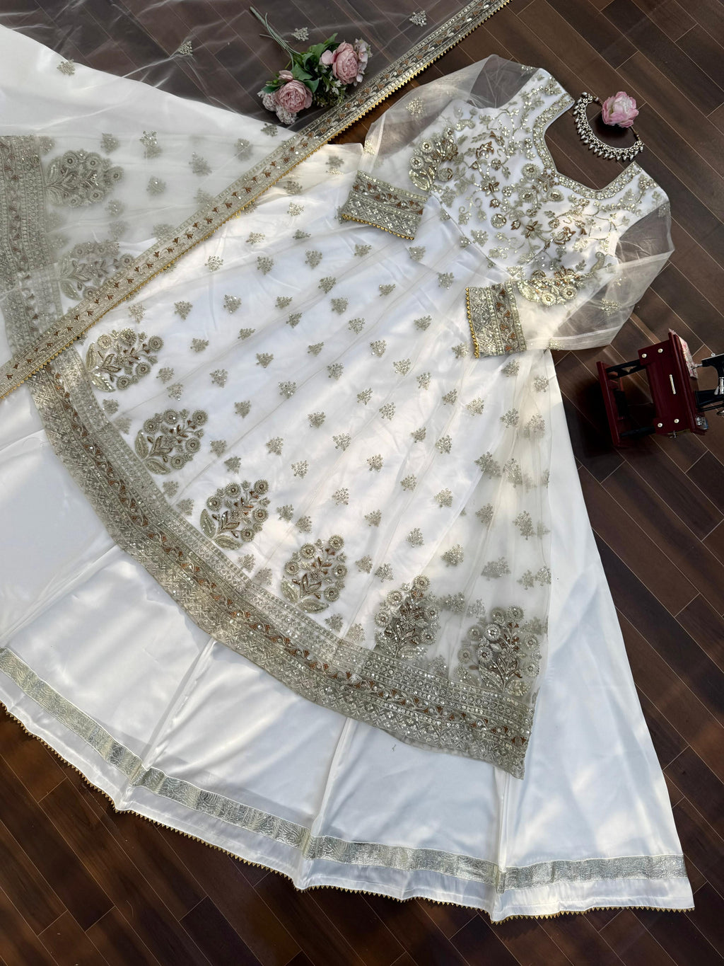 ✨ Designer Gown with Lehngha Set - 🎀 Crafted in Classy Tones with Premium Fabric & Detailing ✨