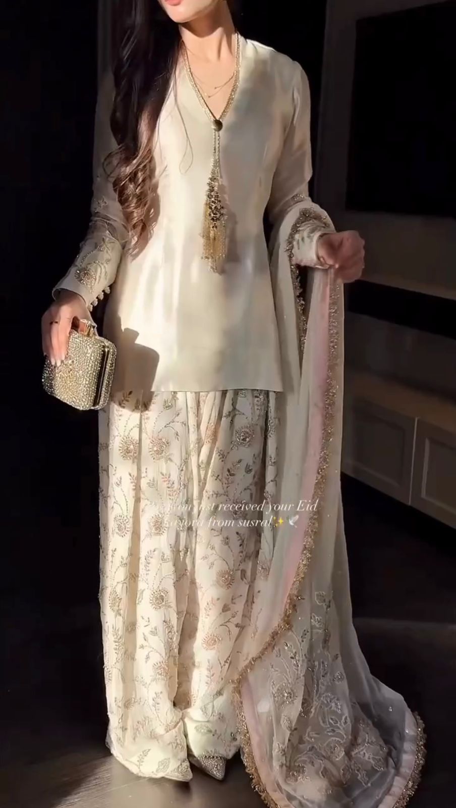 Đěsigner Party Wear Look Pur Glass Satin Top & Farsi Palazzo With Dupatta set
