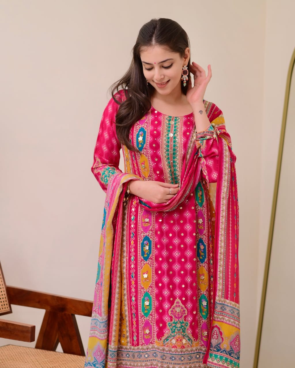 TOP WITH PRINTED WORK WITH MIROR WORK WITH PLAZZO AND DUPATTA