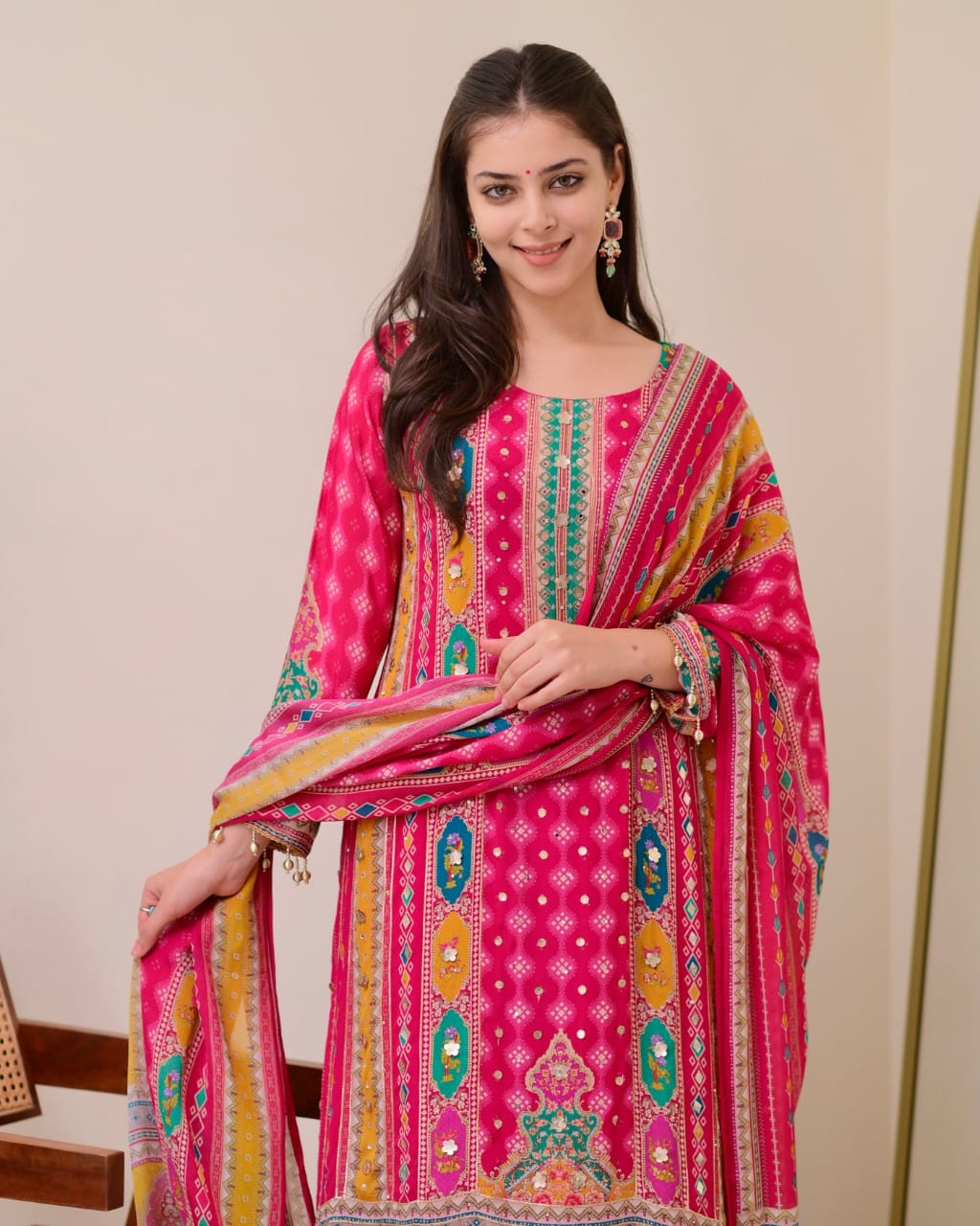 TOP WITH PRINTED WORK WITH MIROR WORK WITH PLAZZO AND DUPATTA