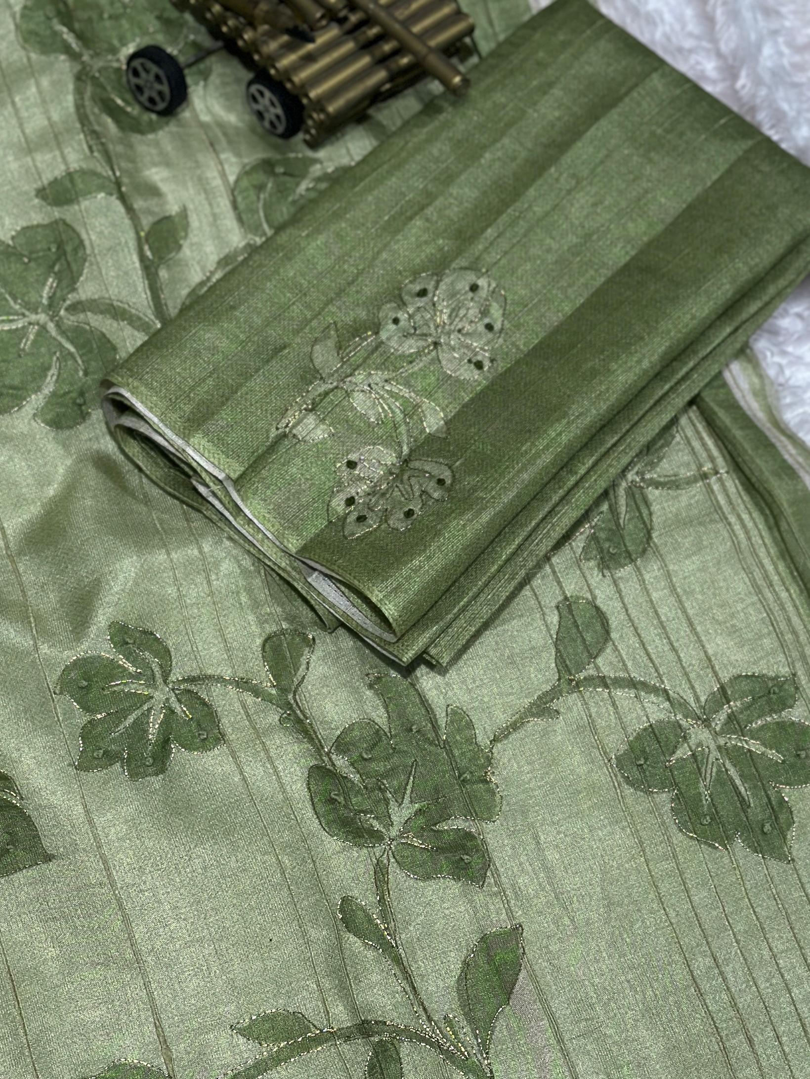 Linen Cotton Coorg Saree with Kantha Hand-Position Work