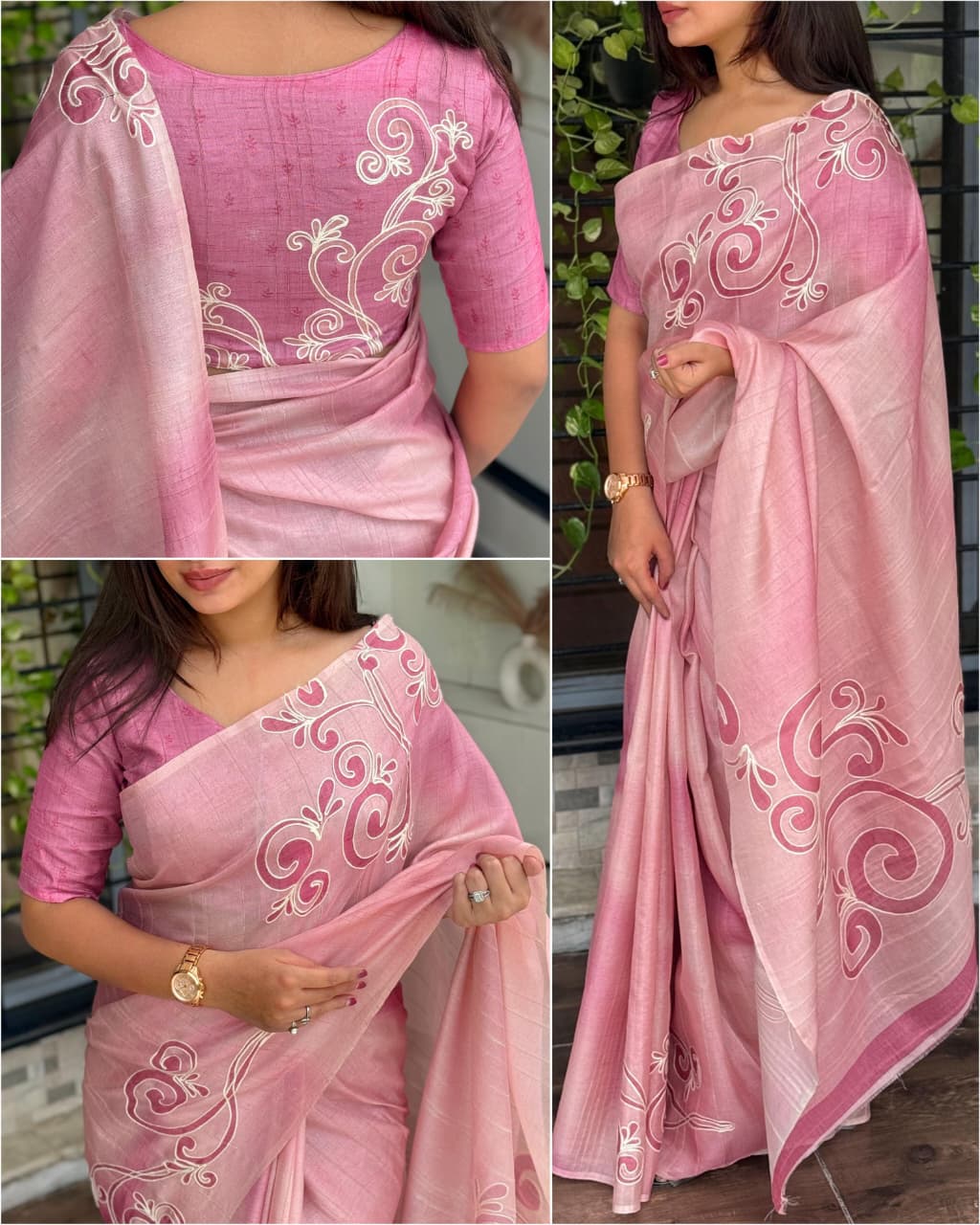 Linen Cotton Coorg Saree with Kantha Hand-Position Work