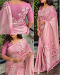 Linen Cotton Coorg Saree with Kantha Hand-Position Work