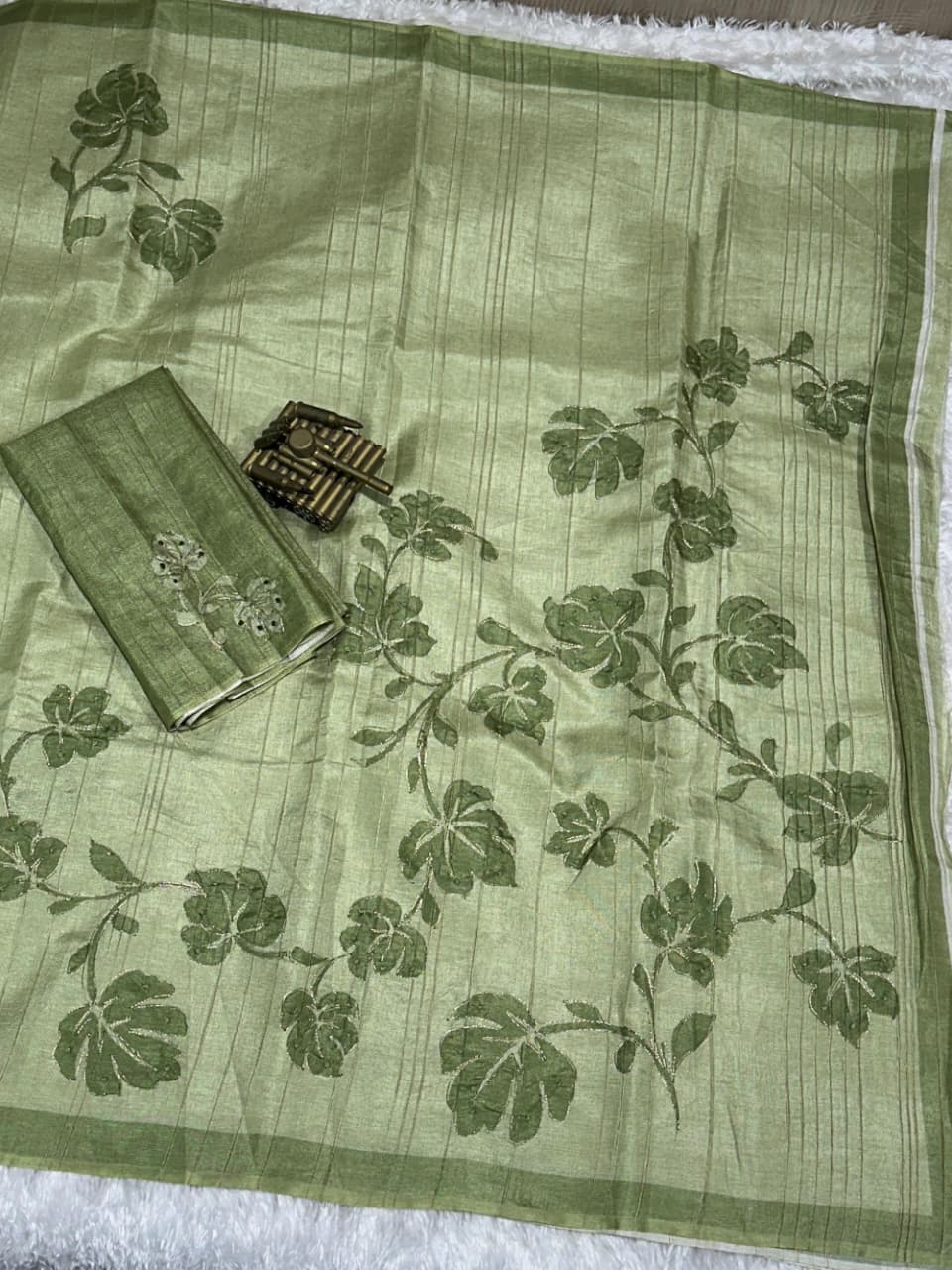 Linen Cotton Coorg Saree with Kantha Hand-Position Work