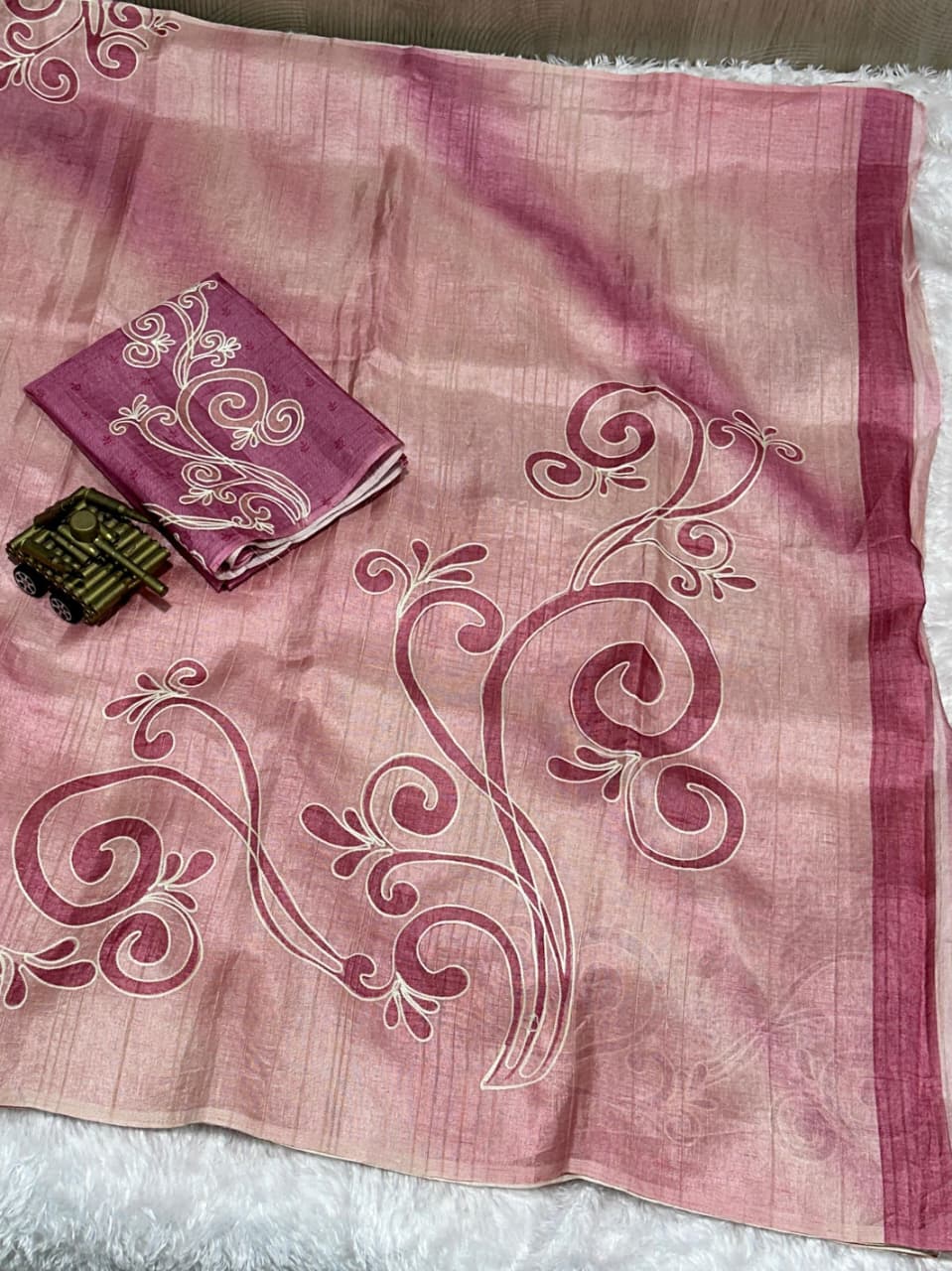 Linen Cotton Coorg Saree with Kantha Hand-Position Work