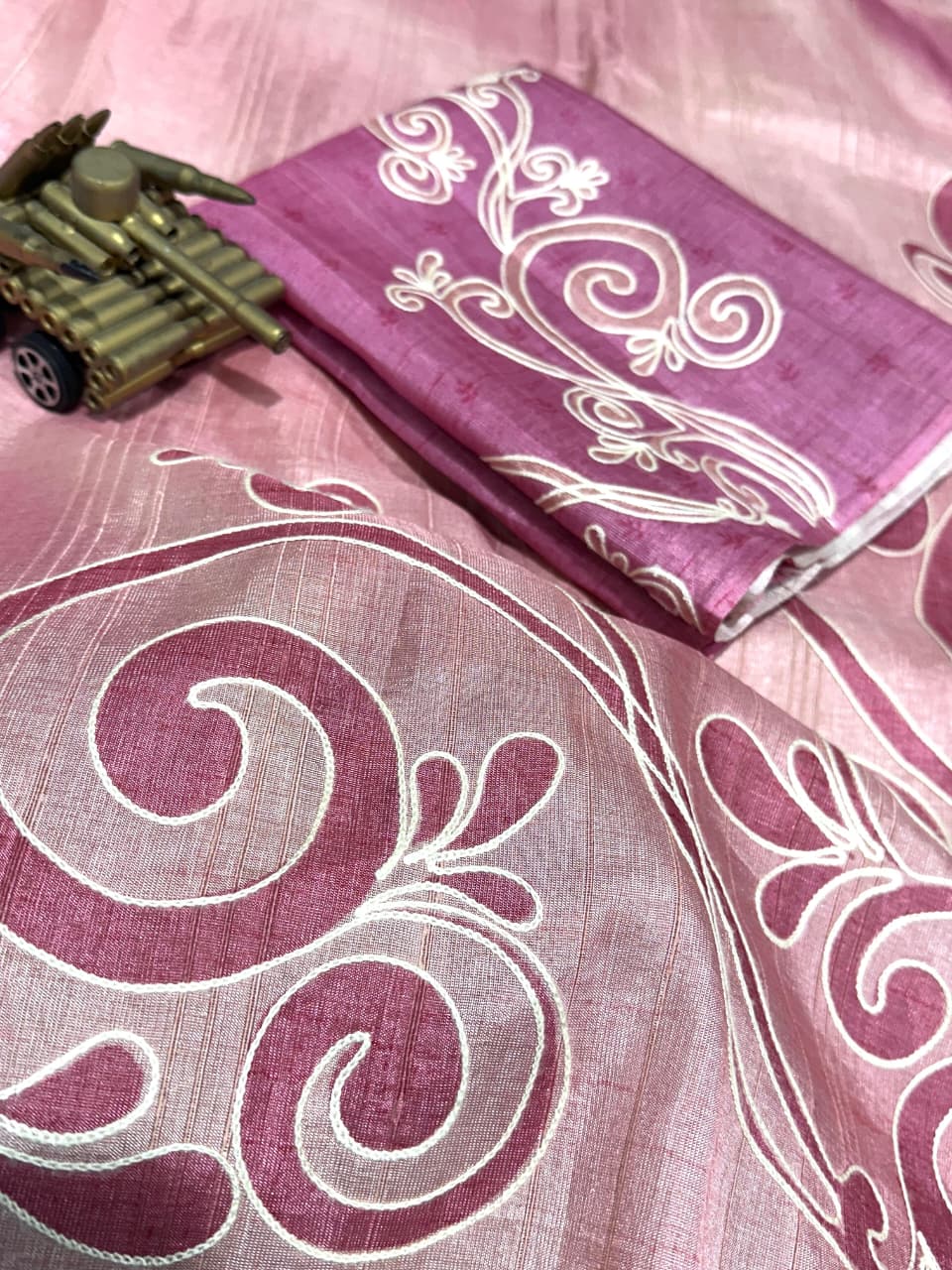 Linen Cotton Coorg Saree with Kantha Hand-Position Work