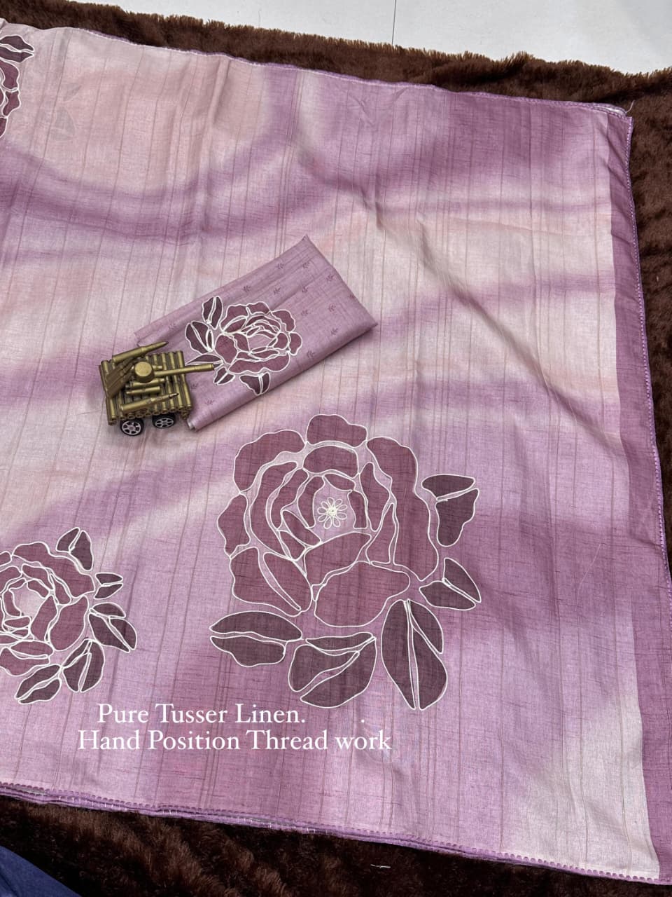 Linen Cotton Coorg Saree with Kantha Hand-Position Work