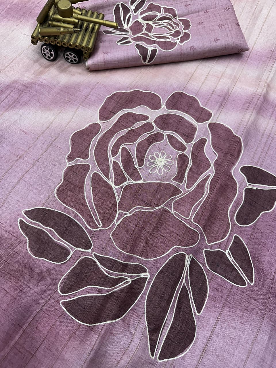 Linen Cotton Coorg Saree with Kantha Hand-Position Work