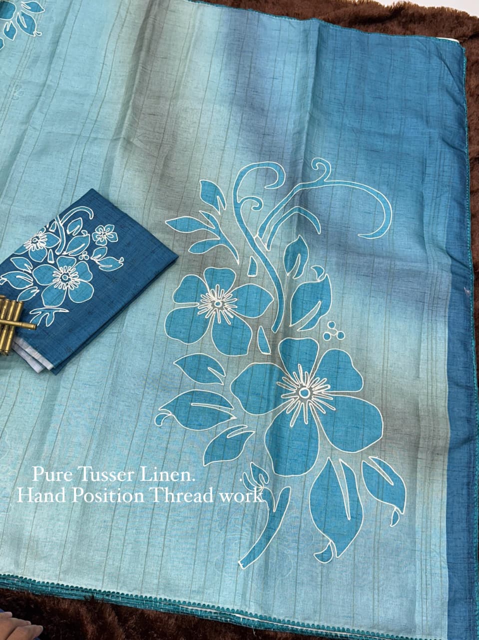 Linen Cotton Coorg Saree with Kantha Hand-Position Work