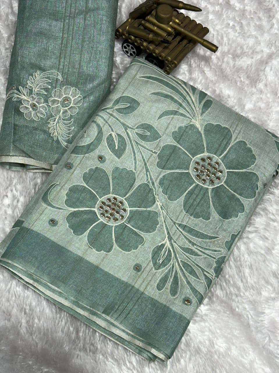 Linen Cotton Coorg Saree with Kantha Hand-Position Work