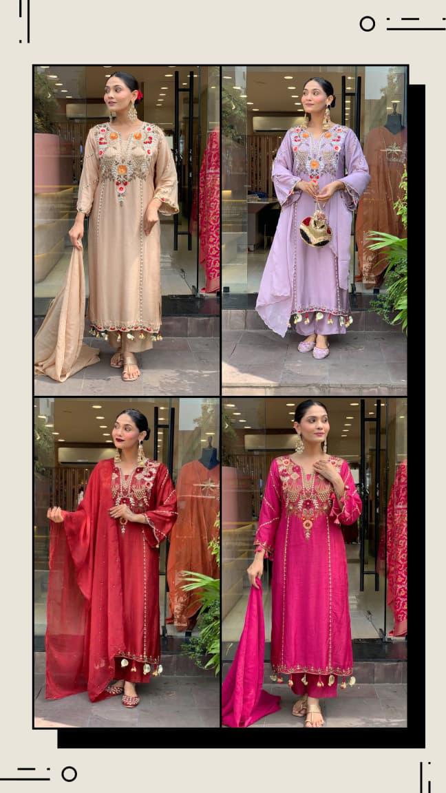 WOMEN'S PURE VISCOSE CHANDERI SILK KURTA SETS