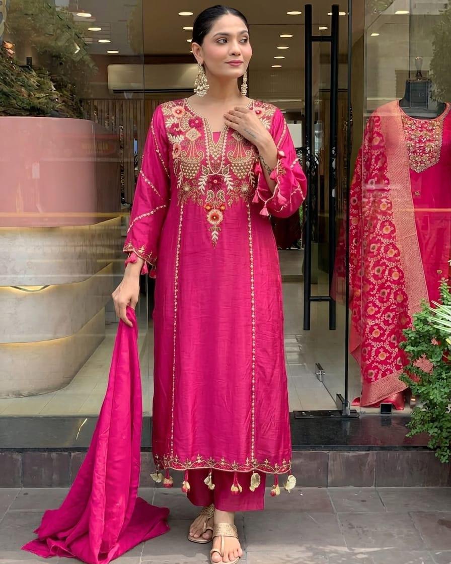 WOMEN'S PURE VISCOSE CHANDERI SILK KURTA SETS