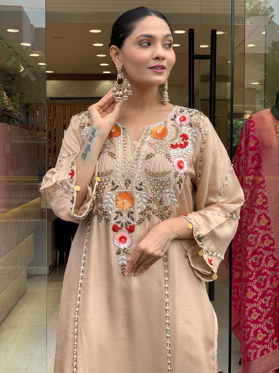 WOMEN'S PURE VISCOSE CHANDERI SILK KURTA SETS