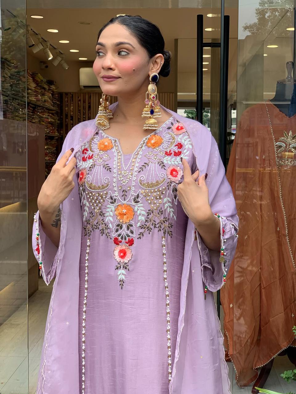 WOMEN'S PURE VISCOSE CHANDERI SILK KURTA SETS