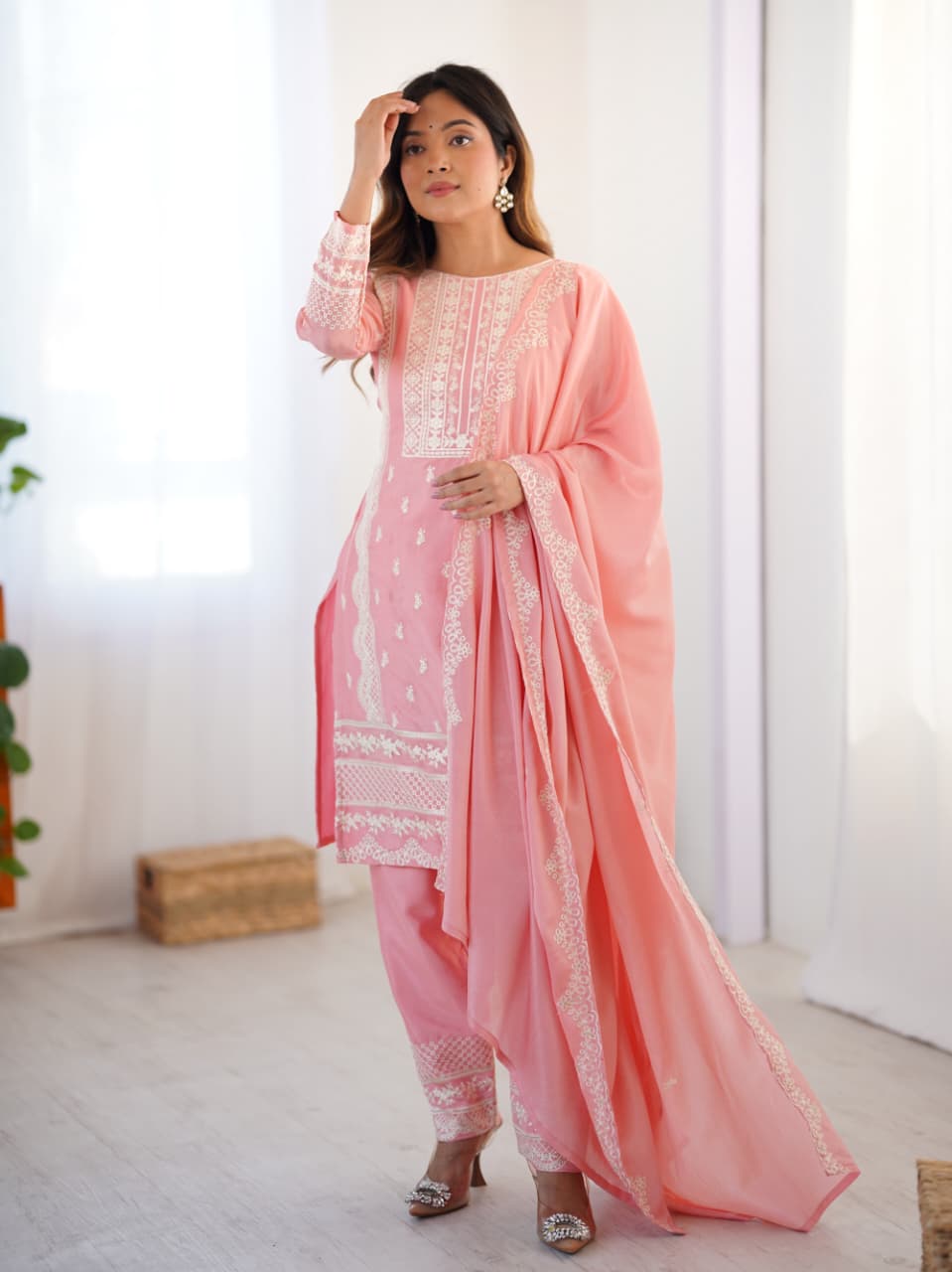 Top-Pant & Dupatta set features sequined embroidery work & fits S to 3XL. Capturing real moments,  effortless charm & unfiltered beauty ✨