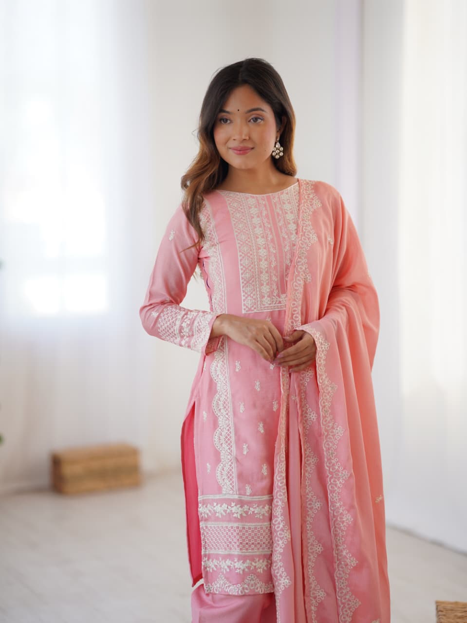 Top-Pant & Dupatta set features sequined embroidery work & fits S to 3XL. Capturing real moments,  effortless charm & unfiltered beauty ✨