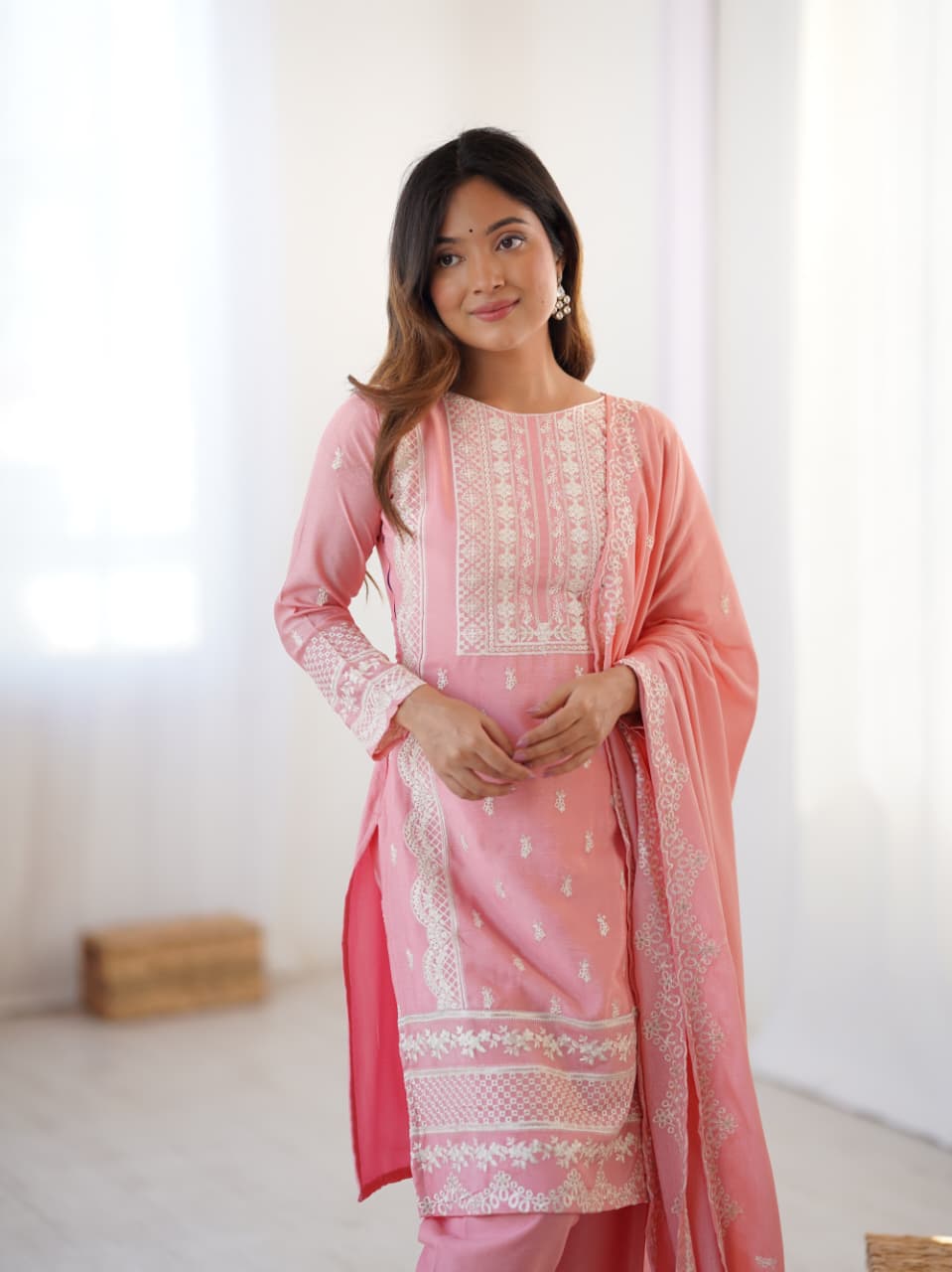 Top-Pant & Dupatta set features sequined embroidery work & fits S to 3XL. Capturing real moments,  effortless charm & unfiltered beauty ✨