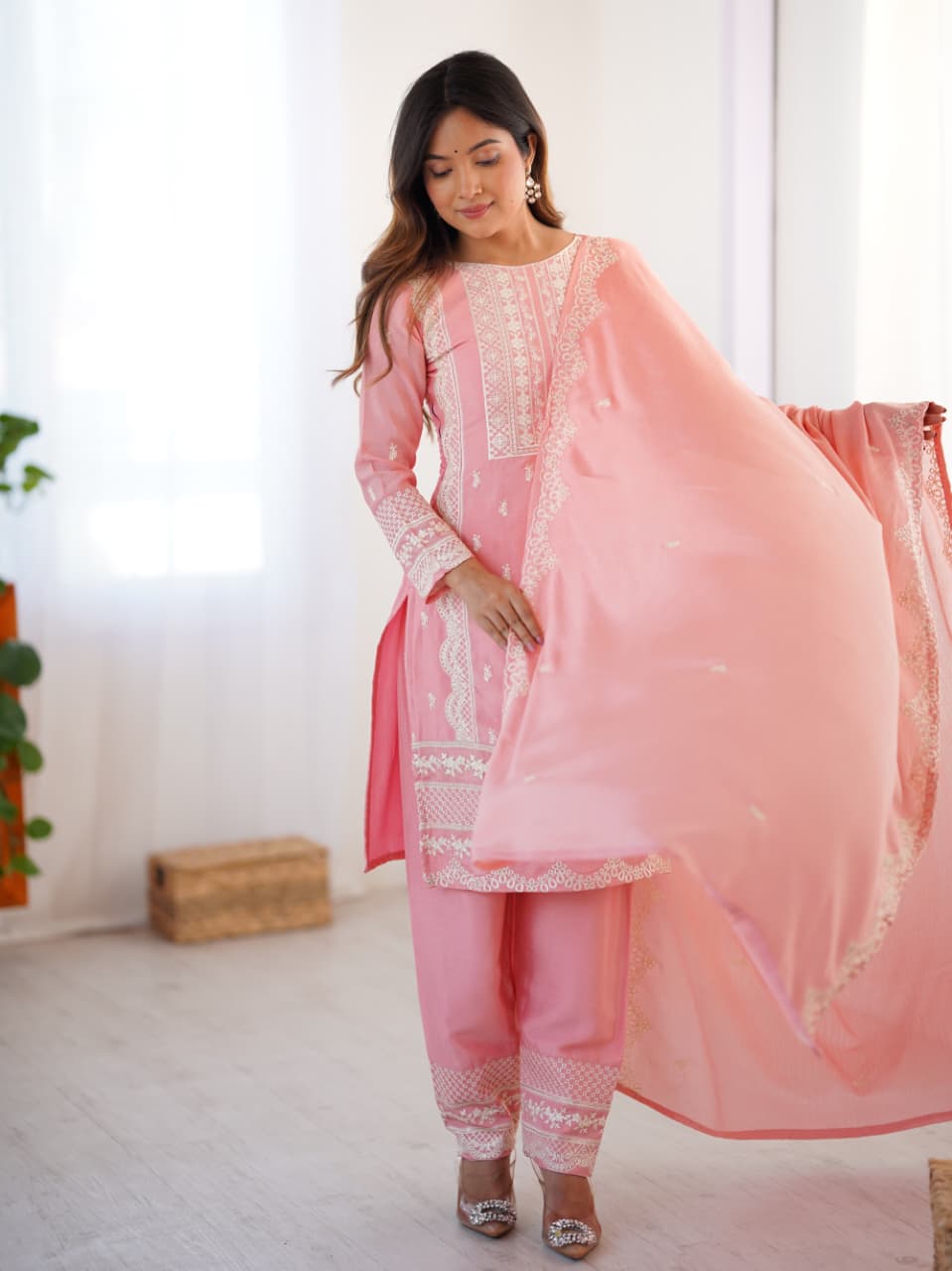Top-Pant & Dupatta set features sequined embroidery work & fits S to 3XL. Capturing real moments,  effortless charm & unfiltered beauty ✨