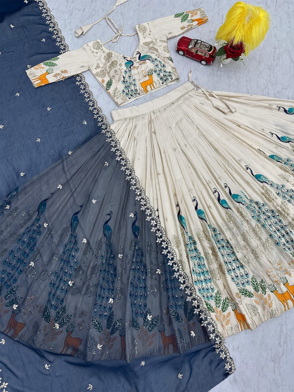 Embellished Semi Stitched Lehenga Choli  (White) Lehenga