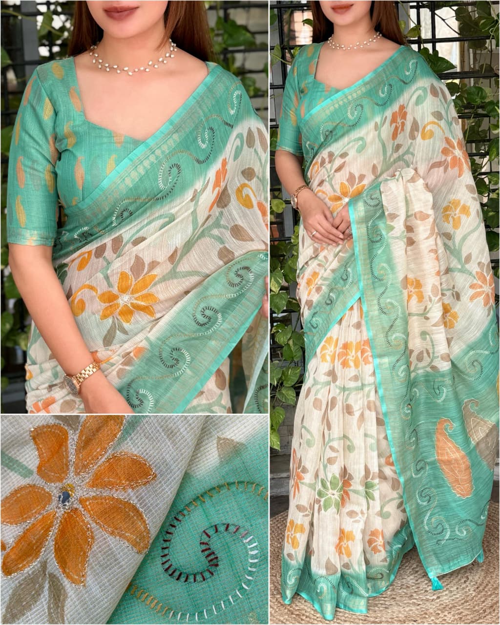 Designer print in saree with contrast printed blouse