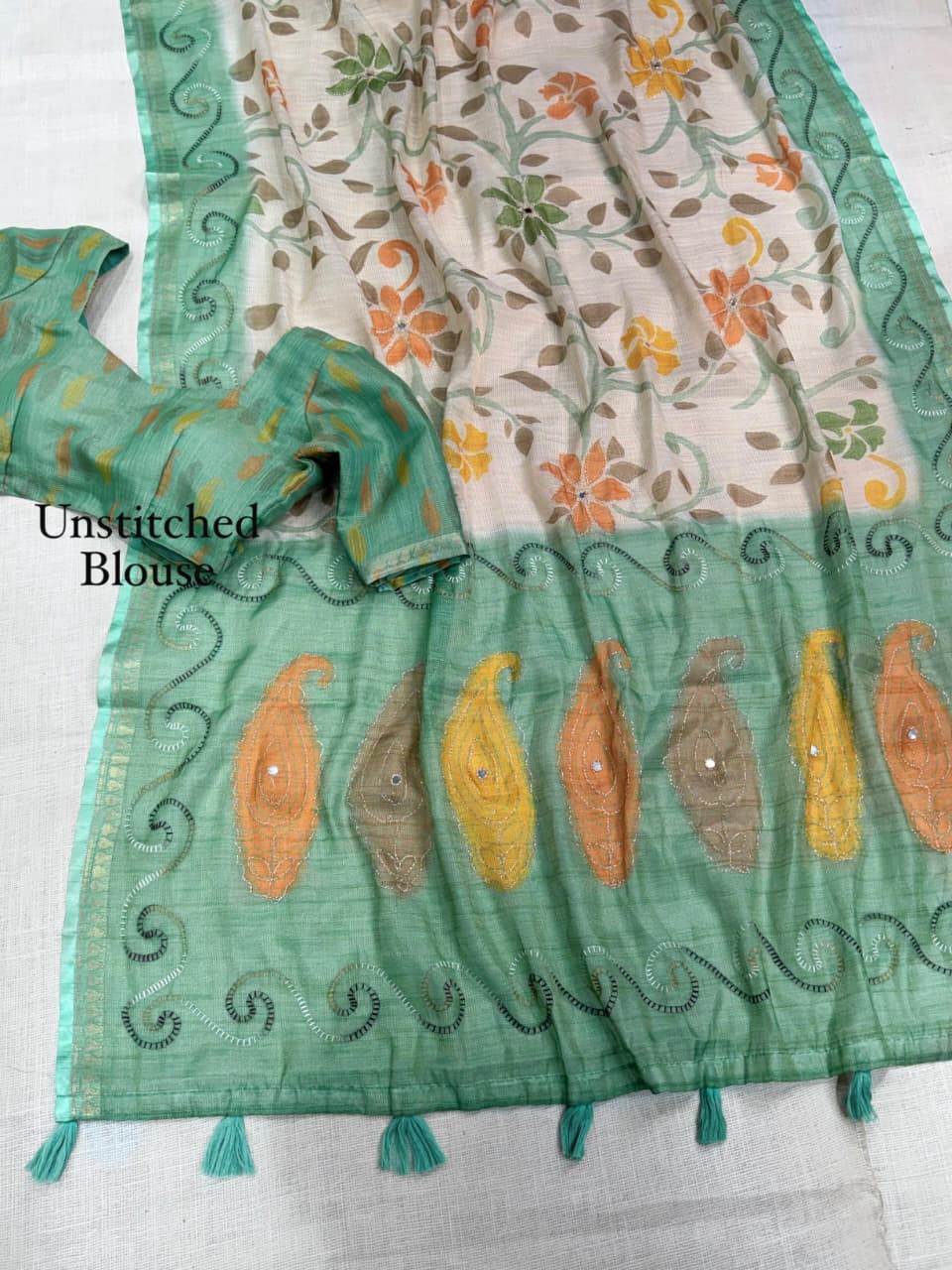 Designer print in saree with contrast printed blouse