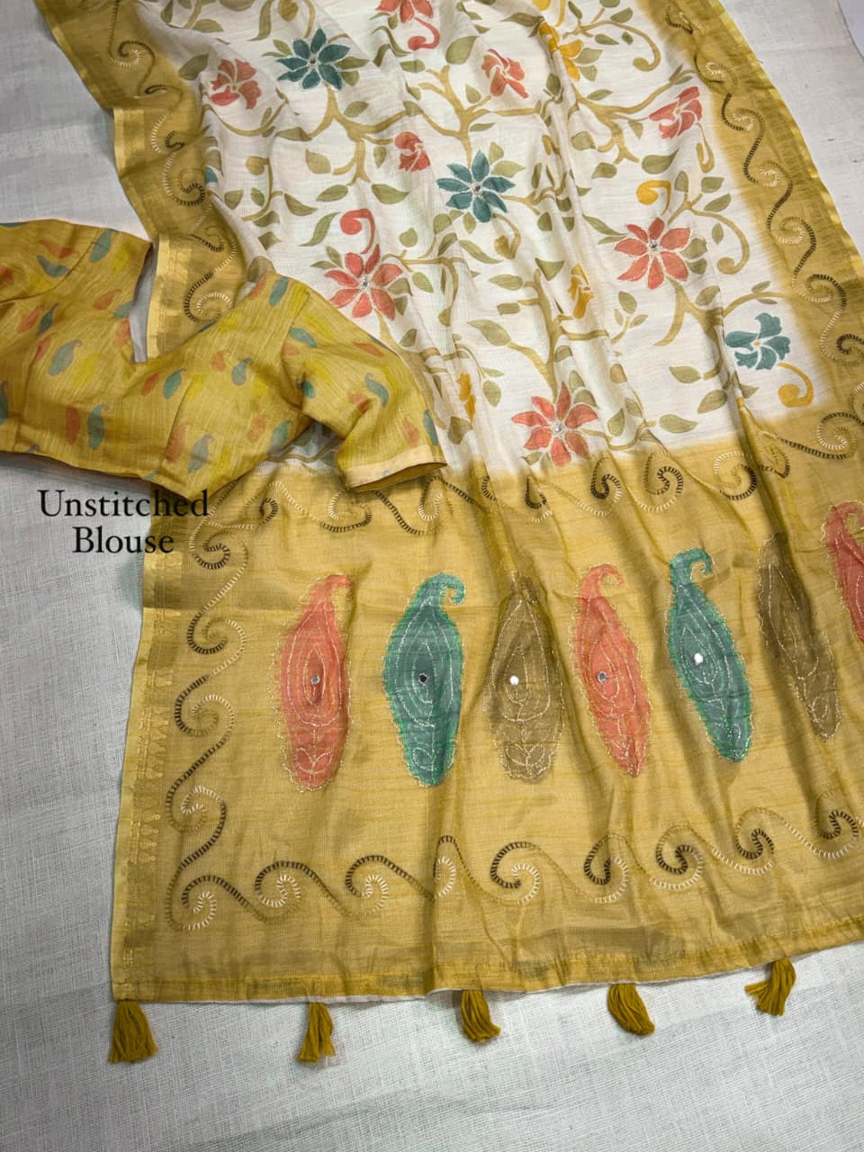 Designer print in saree with contrast printed blouse