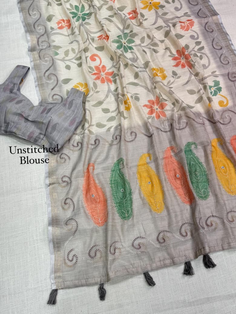 Designer print in saree with contrast printed blouse