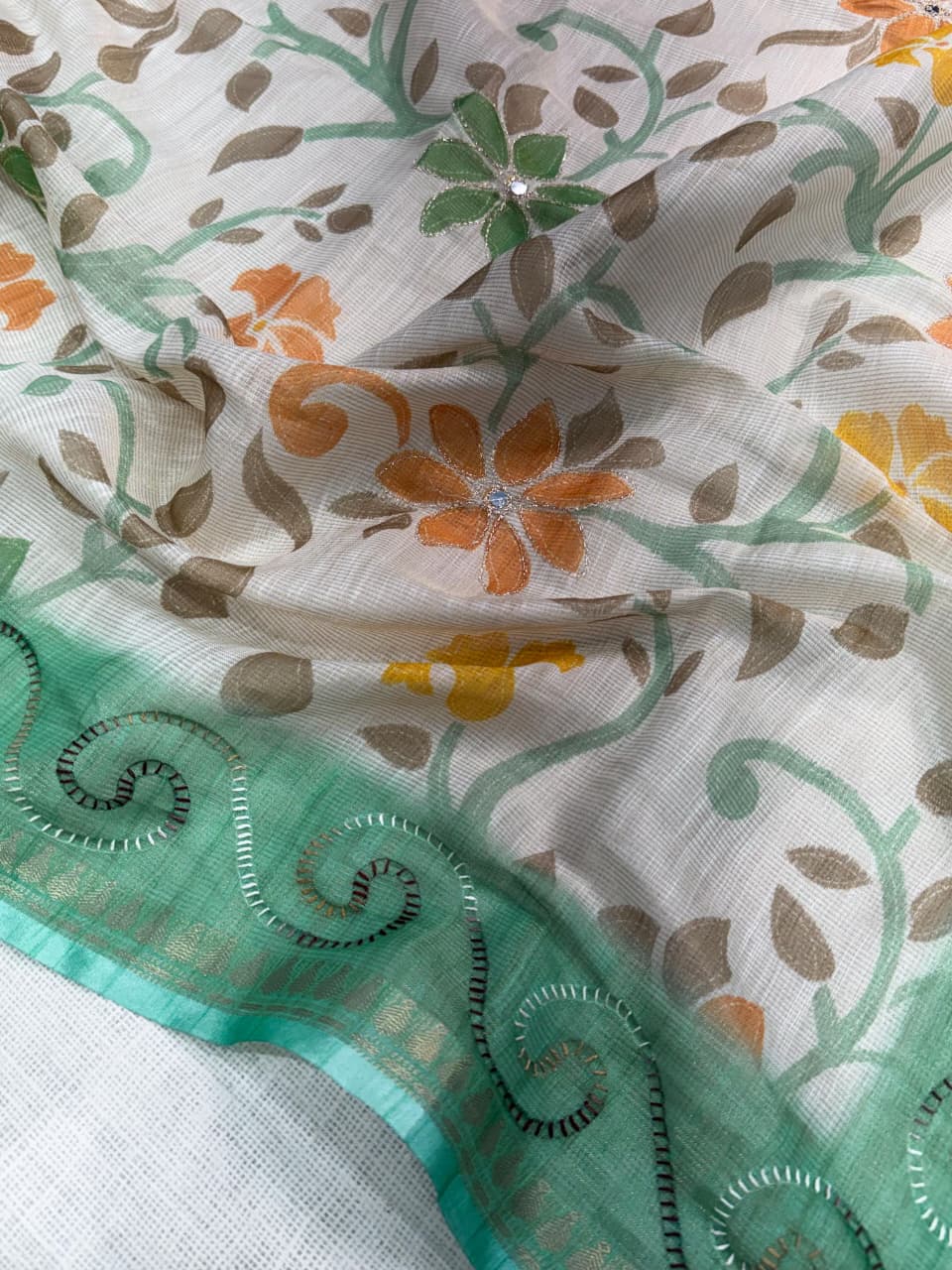 Designer print in saree with contrast printed blouse