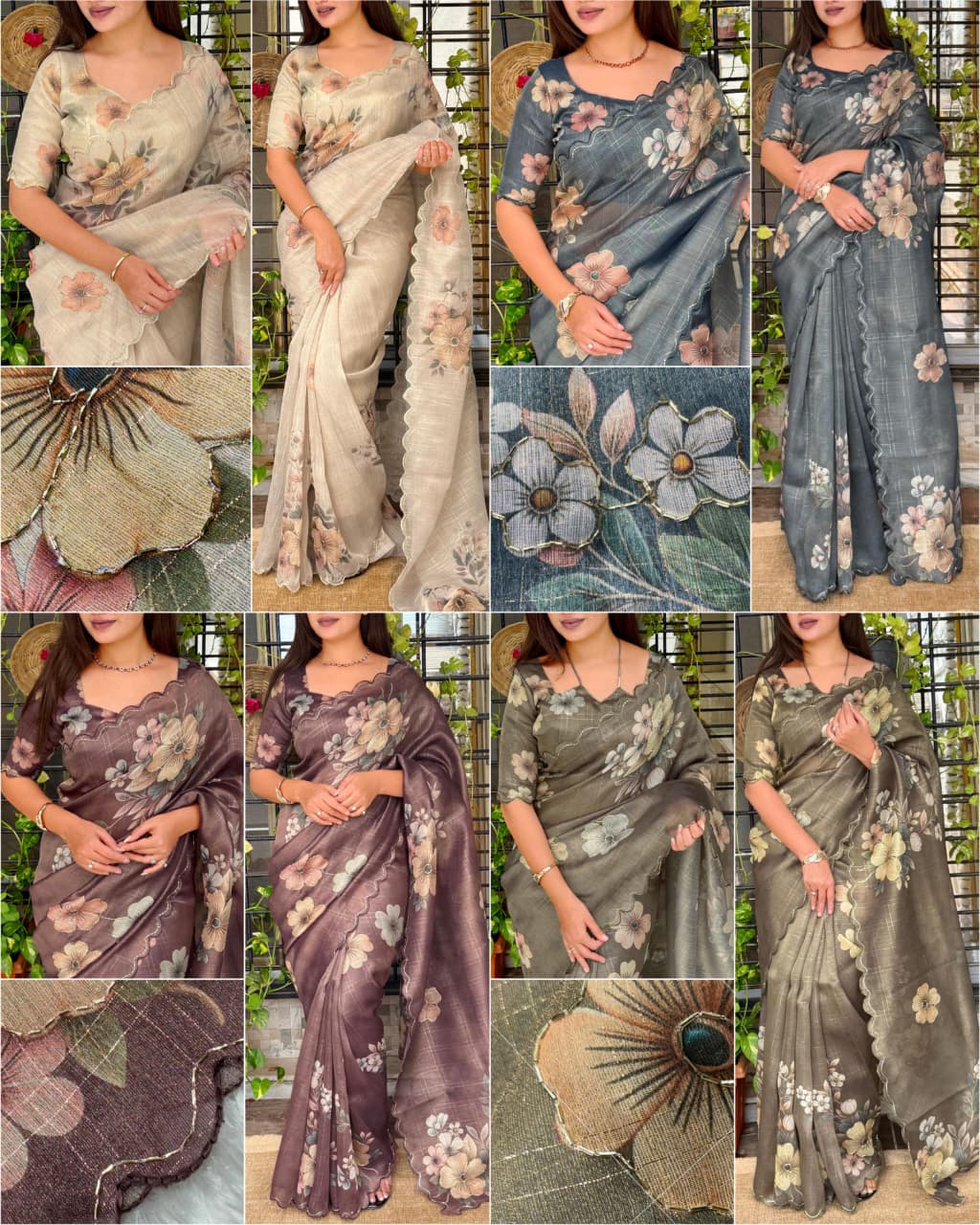 Cutwork outline of sequins bids in saree border