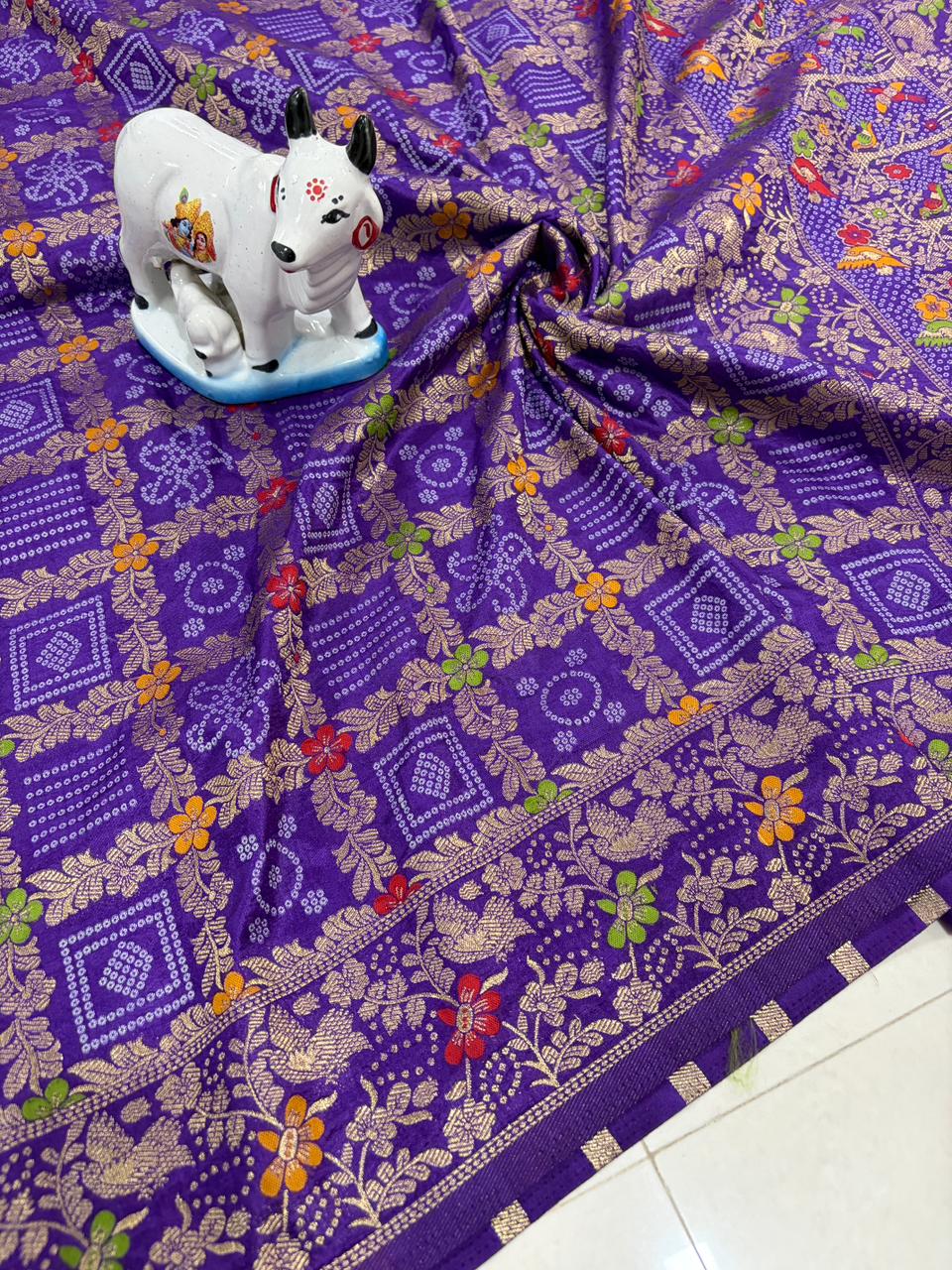 Pure Soft Khadi dolla silk bandhej Saree