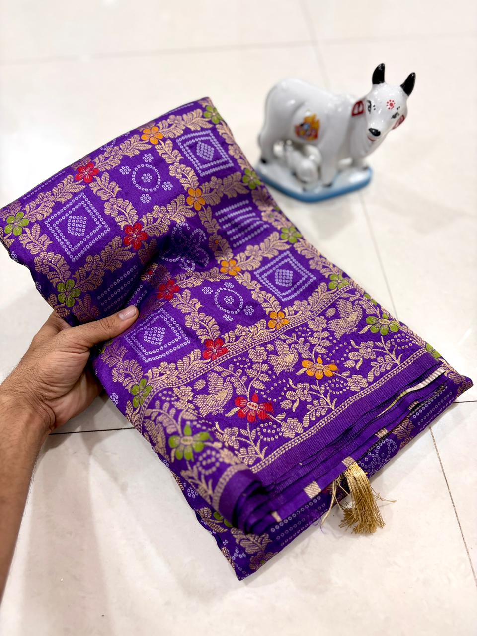 Pure Soft Khadi dolla silk bandhej Saree
