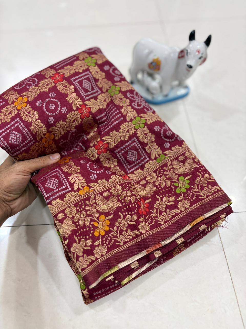 Pure Soft Khadi dolla silk bandhej Saree