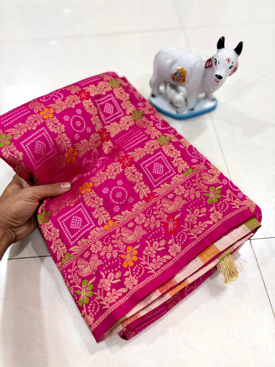 Pure Soft Khadi dolla silk bandhej Saree